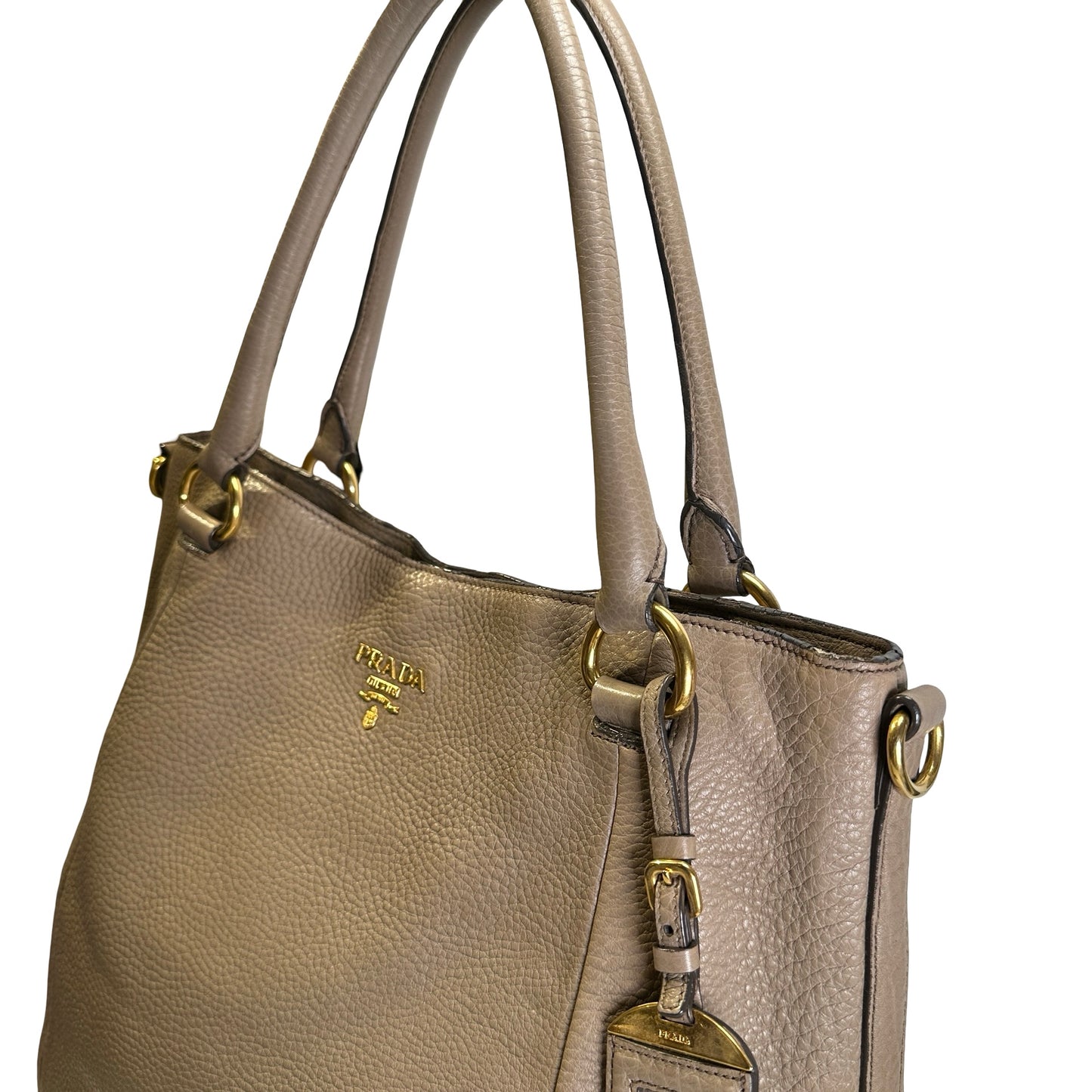 Used PRADA Vitello Phenix Leather Vitello Phenix Shopping Tote Handbag Argilla Grey Taupe