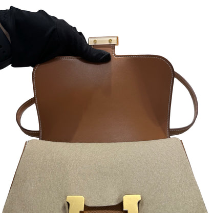 Brand New HERMES Epsom Felt Mini Constance Crossbody Bag Gold FHW
