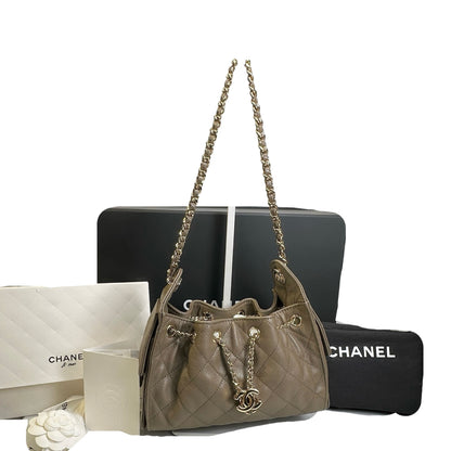 Used CHANEL Quilted Calfskin Mini 25 Bag Shoulder Bag Dark Khaki GHW