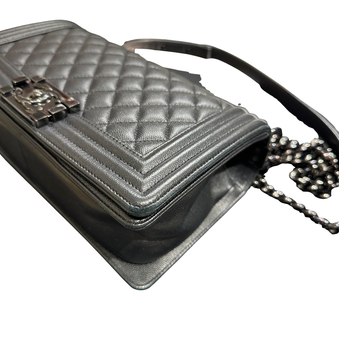 Used CHANEL Quilted Caviar Boy Chain Shoulder Bag Black