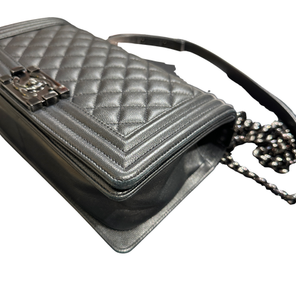 Used CHANEL Quilted Caviar Boy Chain Shoulder Bag Black