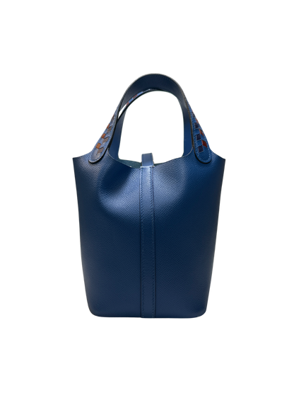 Used HERMES Epsom Picotin Lock Tressage Bucket Bag Blue PHW