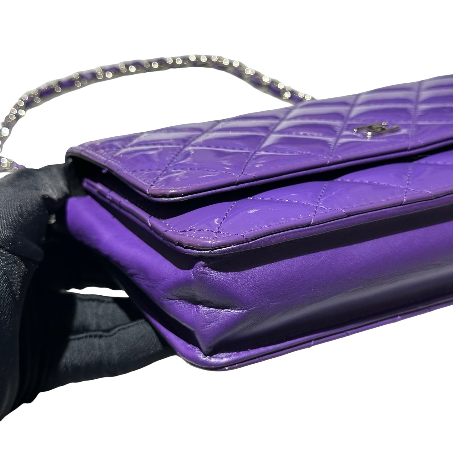 Used CHANEL Patent Leather WOC Cross Body Bag Purple PHW