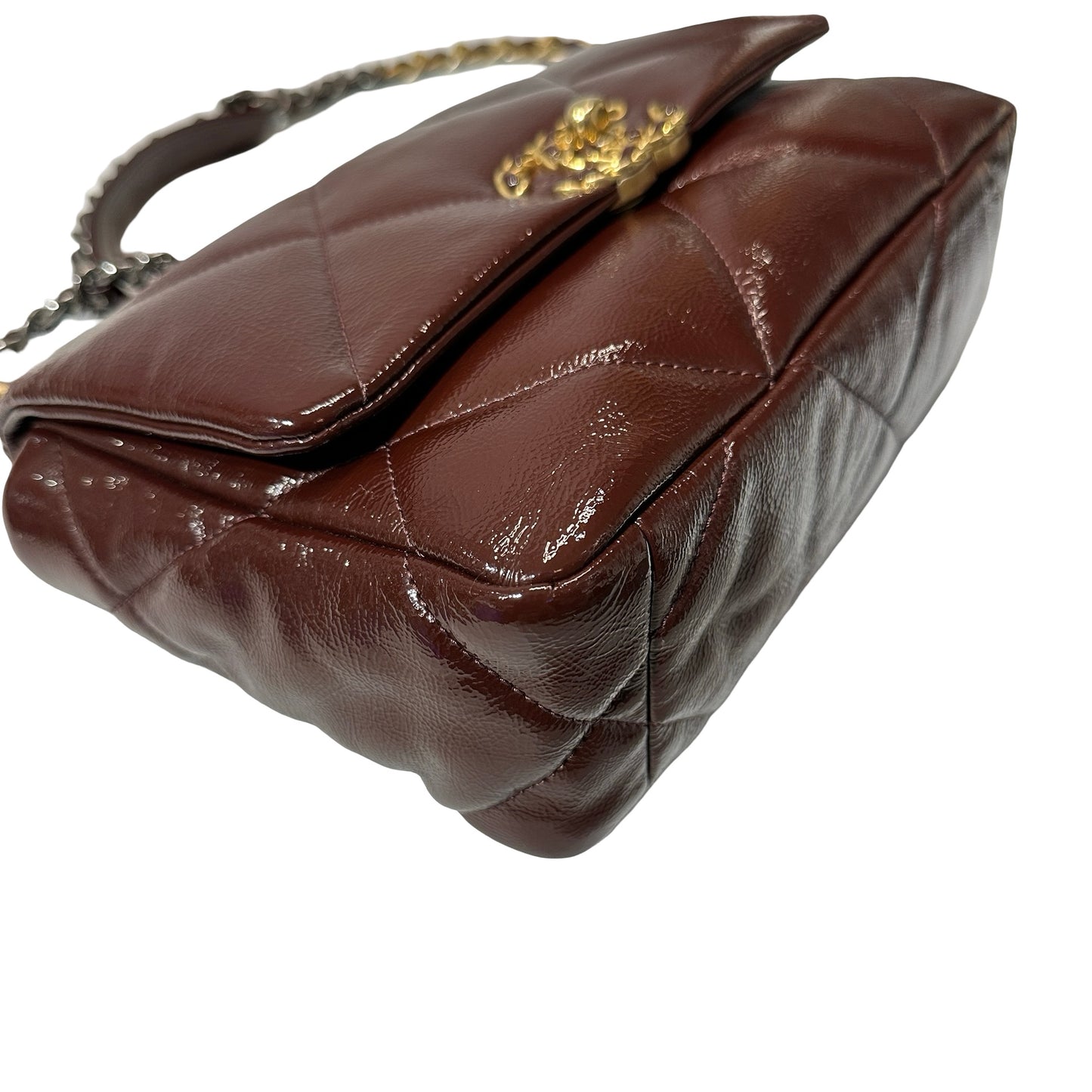 Used CHANEL Waxed Calfskin 19 Small Chain Shoulder Bag Brown GHW