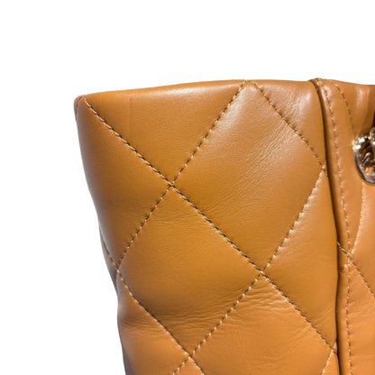 Used CHANEL Lambskin Leather Tote Bag Brown GHW