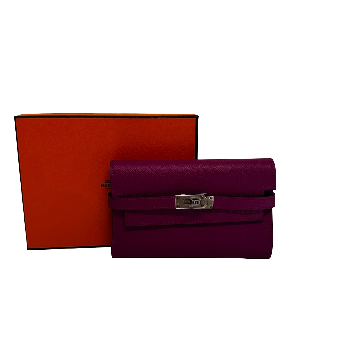Used HERMÈS Leather Long Wallet Wallet Rose Red