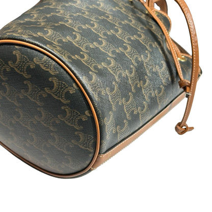Used CÉLINE Canvas Bucket Cross Body Bag Brown GHW