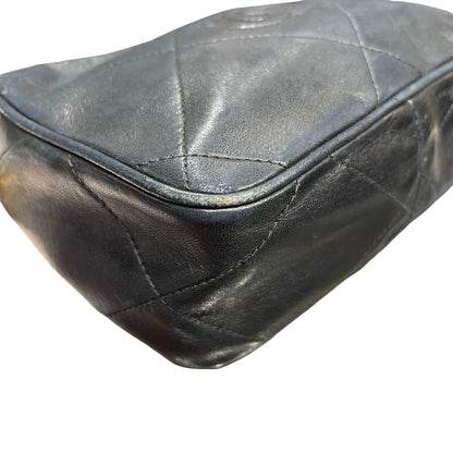 Used CHANEL Lambskin Leather Vintage Chain Bag Chain Shoulder Bag Black