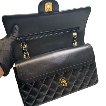 Used CHANEL Quilted Lambskin Classic Flap Chain Shoulder Bag Black Gold