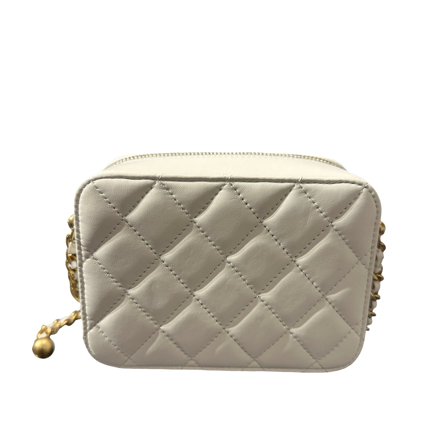 Used CHANEL Lambskin Leather Cross Body Bag GHW White