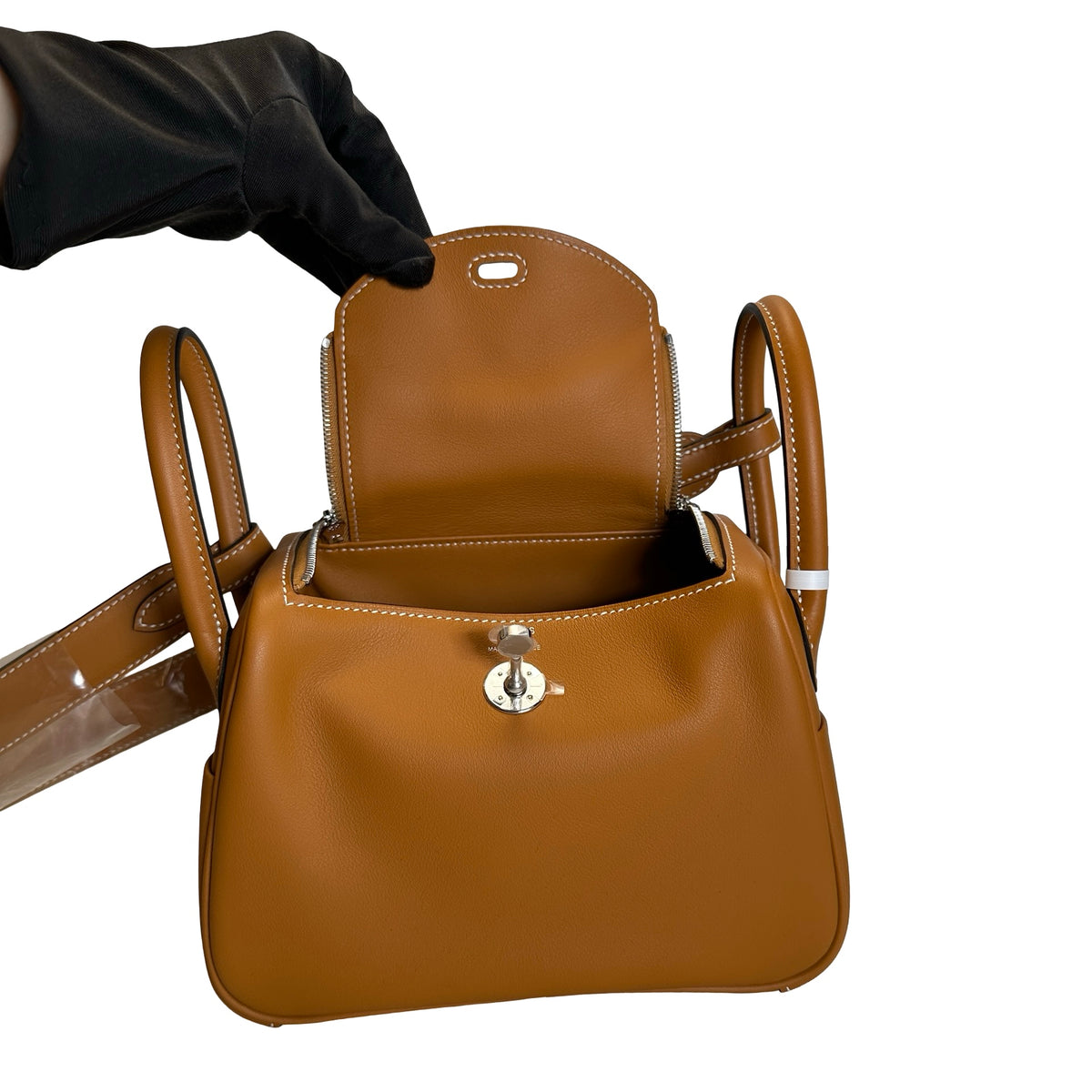 Brand New HERMES Swift Mini Lindy Shoulder Bag Toffee PHW