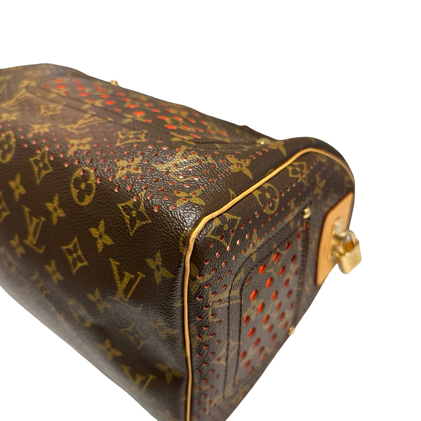 Used LOUIS VUITTON Monogram Perforated Speedy 30 Handbag Brown Fuchsia