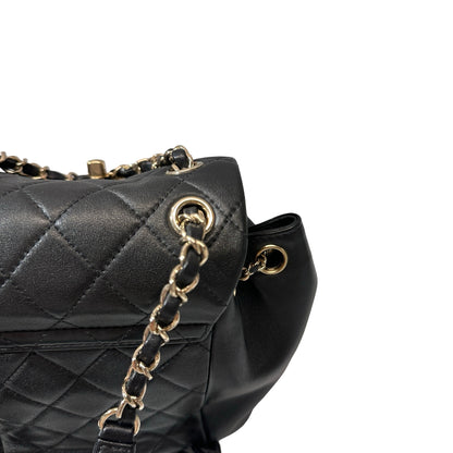Used Chanel Calfskin Leather Small Duma Backpack Black GHW