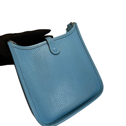 Used HERMES Clemence Mini Evelyne Cross body bag Blue，PHW