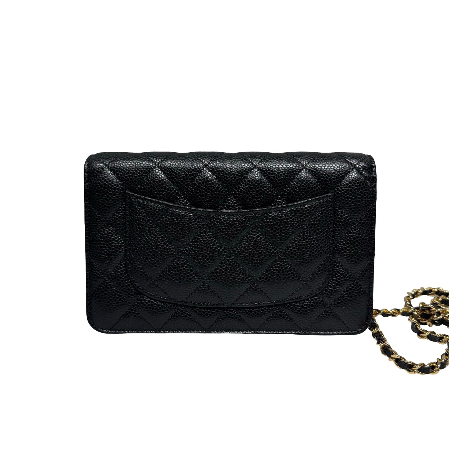 Unused Chanel Calfskin Leather WOC Chain Shoulder Bag Black GHW