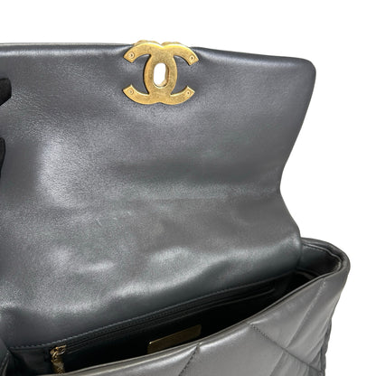 Used CHANEL Quilted Goatskin Chanel 19 Chain Shoulder Bag Grey Gold Ruthenium
