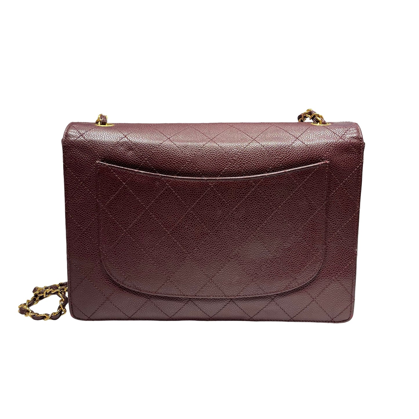 Used CHANEL Caviar Leather Vintage Half Flap Chain Shoulder Bag Burgundy