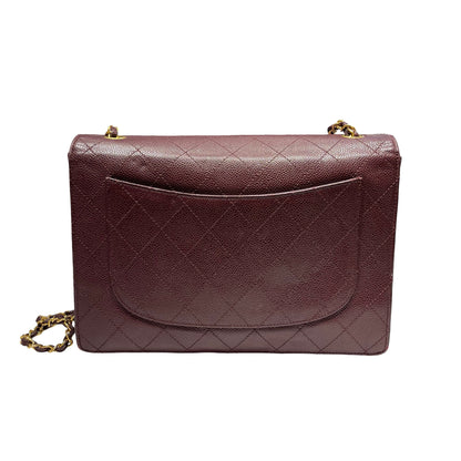 Used CHANEL Caviar Leather Vintage Half Flap Chain Shoulder Bag Burgundy