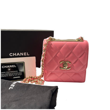 Used CHANEL Lambskin Leather MINI TRENDY CC Cross Body Bag Pink GHW