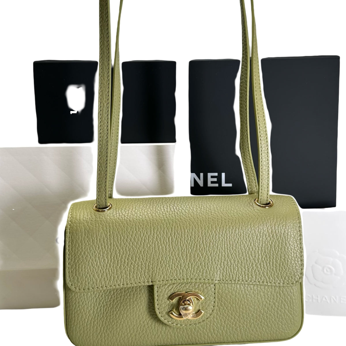 Brand New CHANEL Caviar Leather Mini Flap Bag Shoulder Bag Green GHW