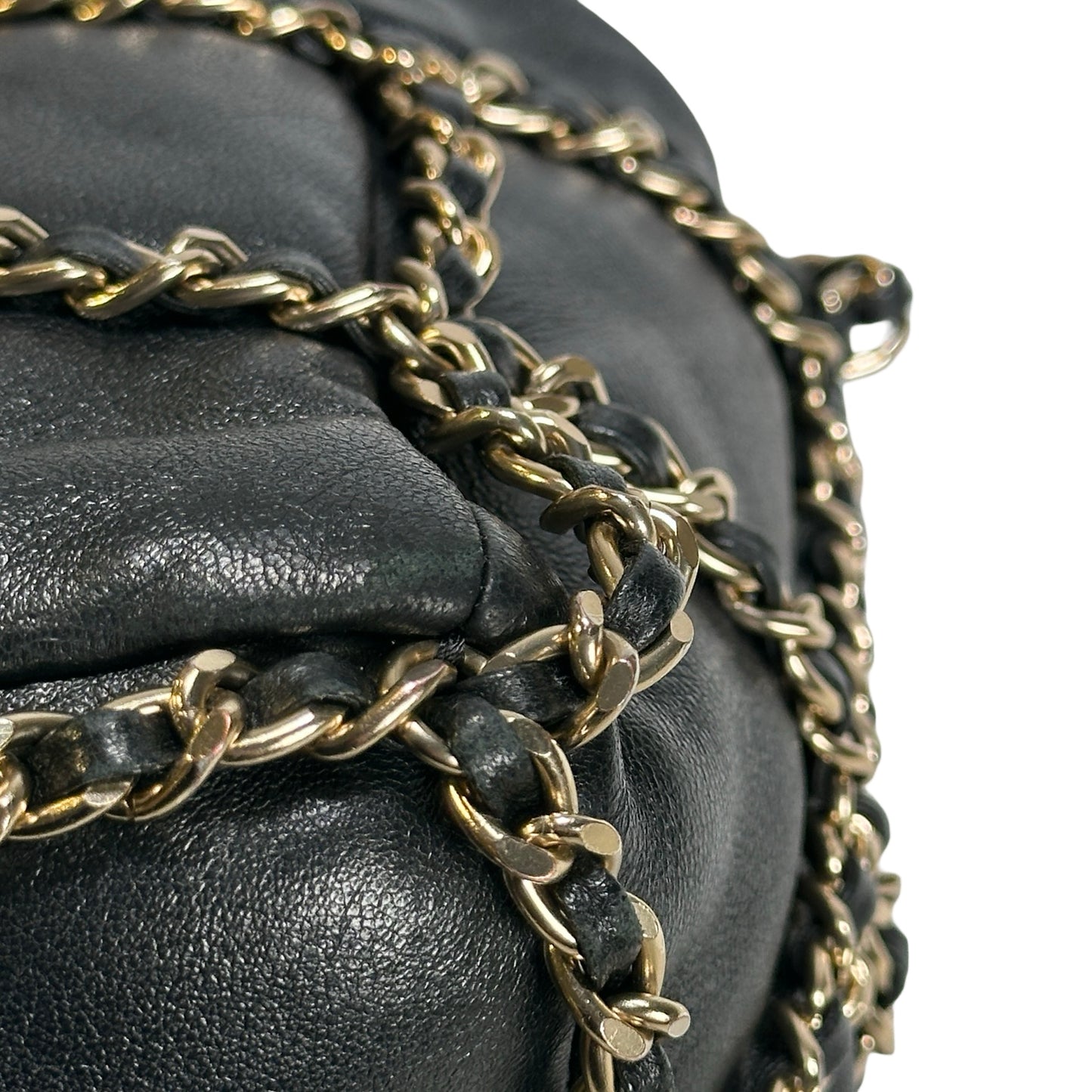 Used CHANEL Leather Drawstring Bag Drawstring Bag Black GHW