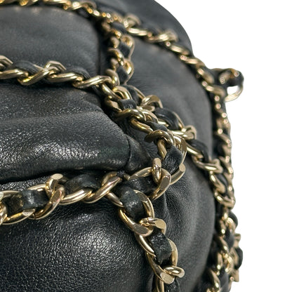 Used CHANEL Leather Drawstring Bag Drawstring Bag Black GHW