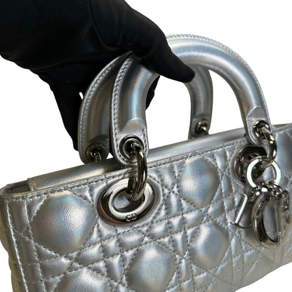 Used DIOR Cannage Lady D-Joy Handbag Silver