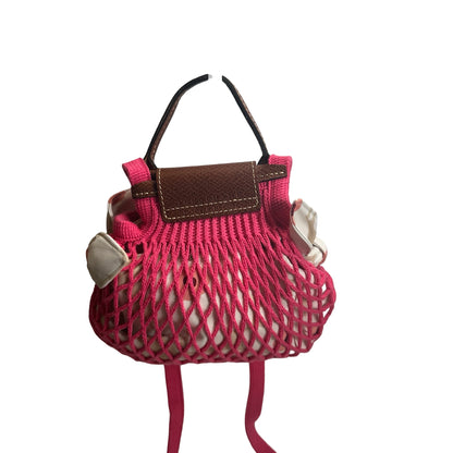 Used LONGCHAMP Netting Le Pliage Filet Cross body bag Pink Brown