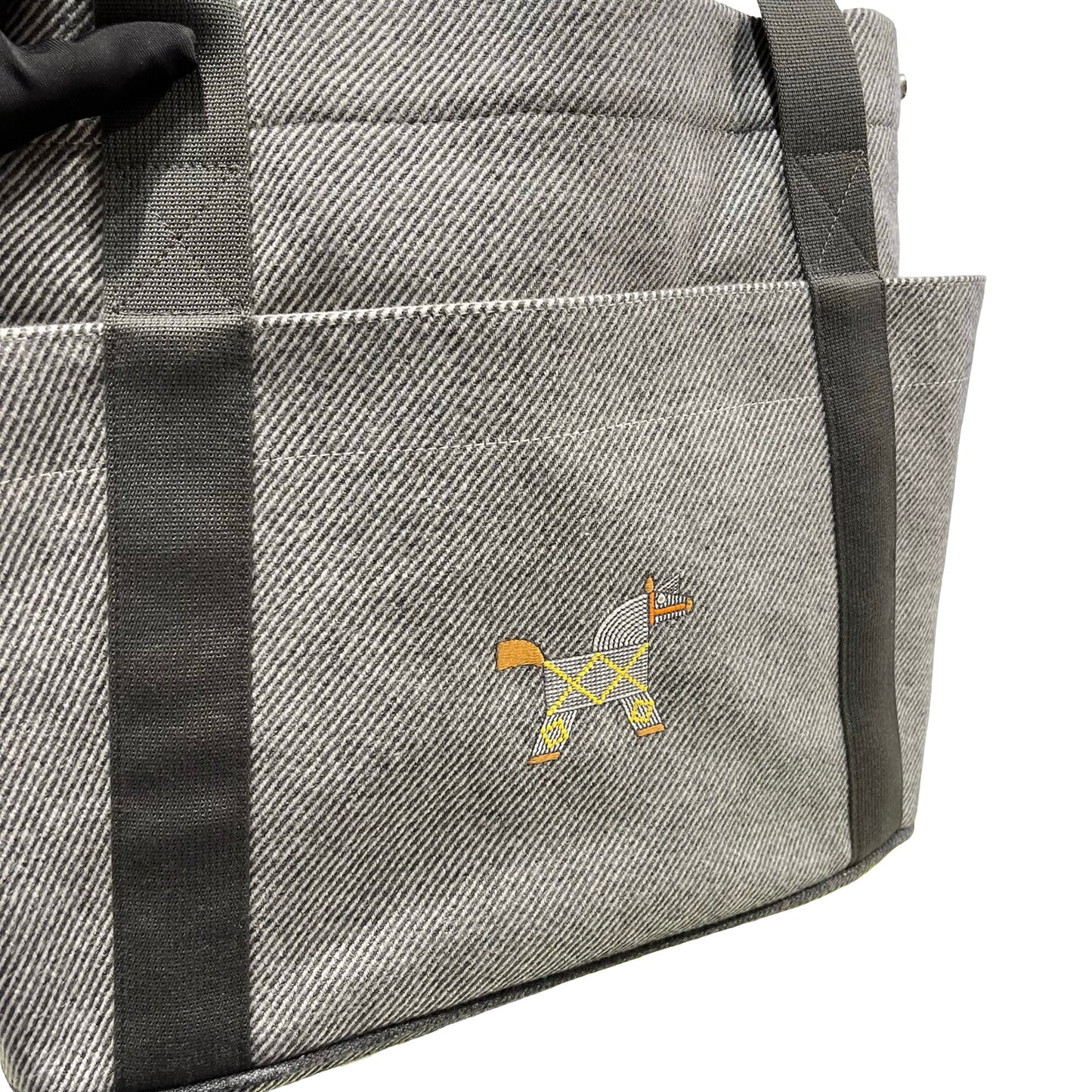 Used HERMES Canvas Animaux Nattes Nappy Bag Tote Bag Grey