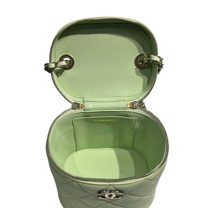 Used CHANEL Vanity Case with Handle Shoulder Bag Green GHW