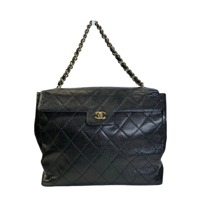Used CHANEL Caviar Quilted Jumbo Tote Bag Shoulder Bag Black