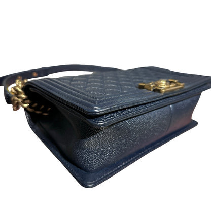 Used CHANEL Boy 25cm Shoulder Bag Navy GHW