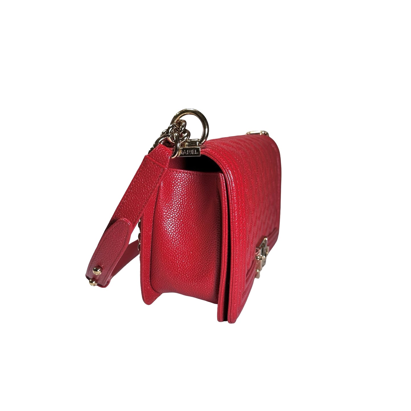 Used CHANEL Calfskin Boy Cross body bag Red GHW