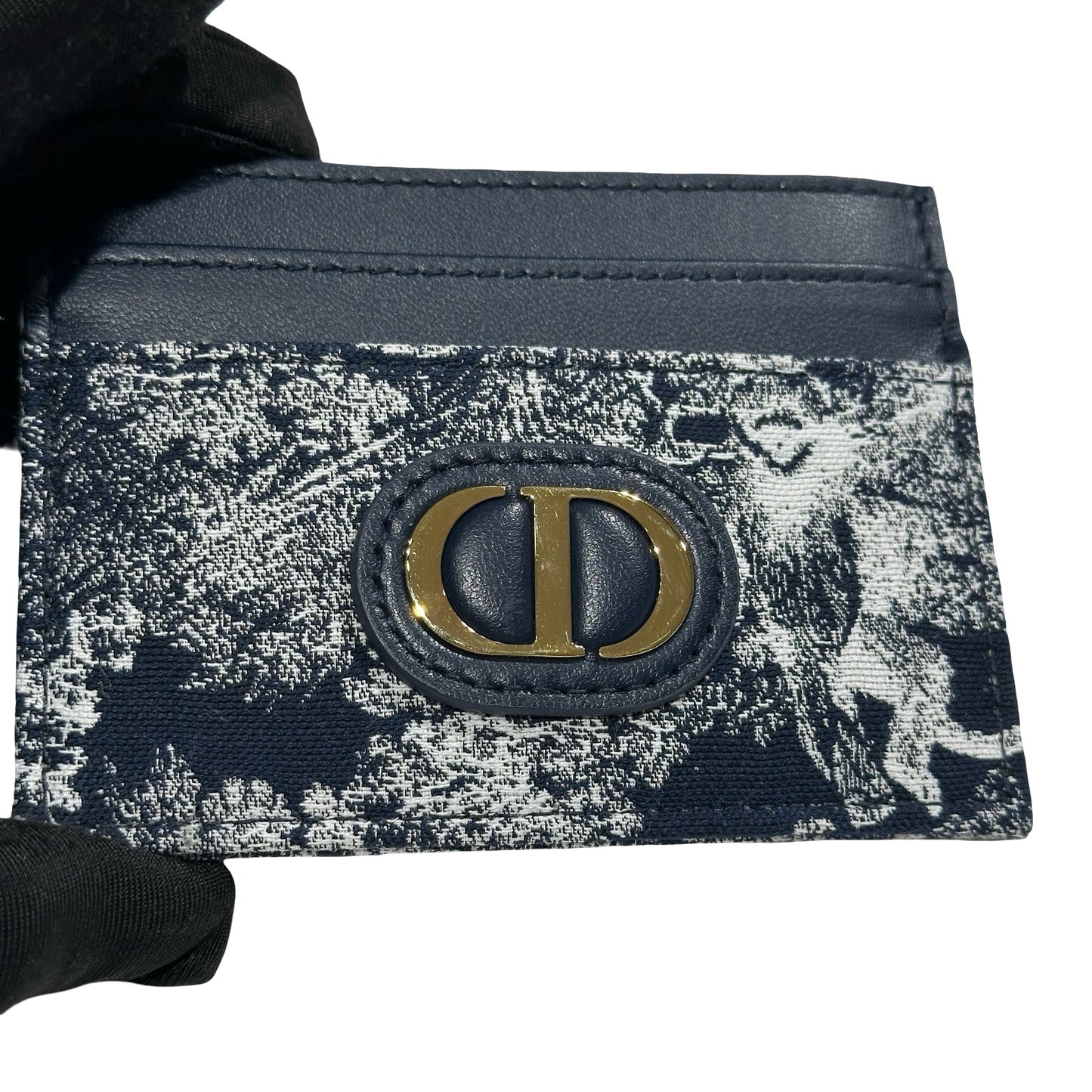 Used DIOR Toile de Jouy Saddle Card holder Navy Blue White