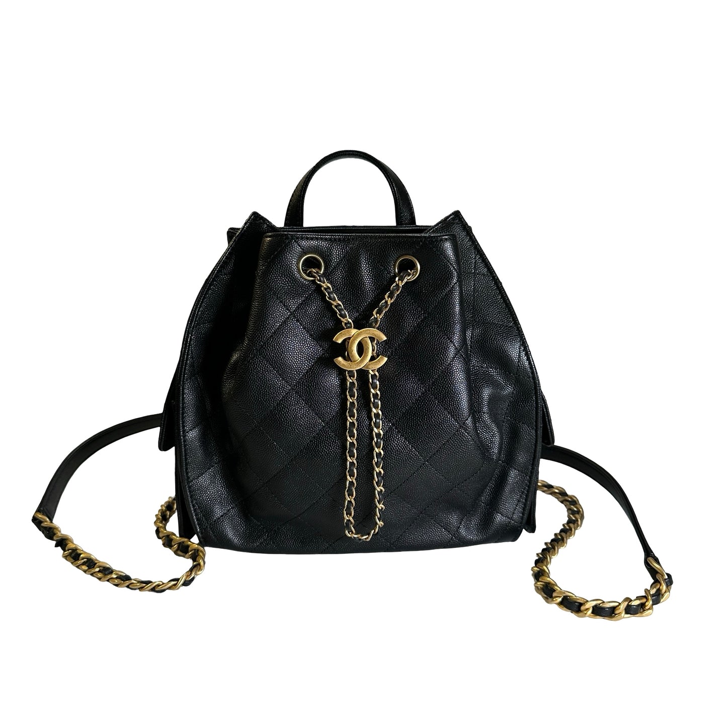 Used CHANEL Caviar Quilted 25 Backpack Backpack Black Gold