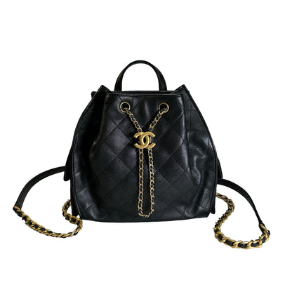 Used CHANEL Caviar Quilted 25 Backpack Backpack Black Gold
