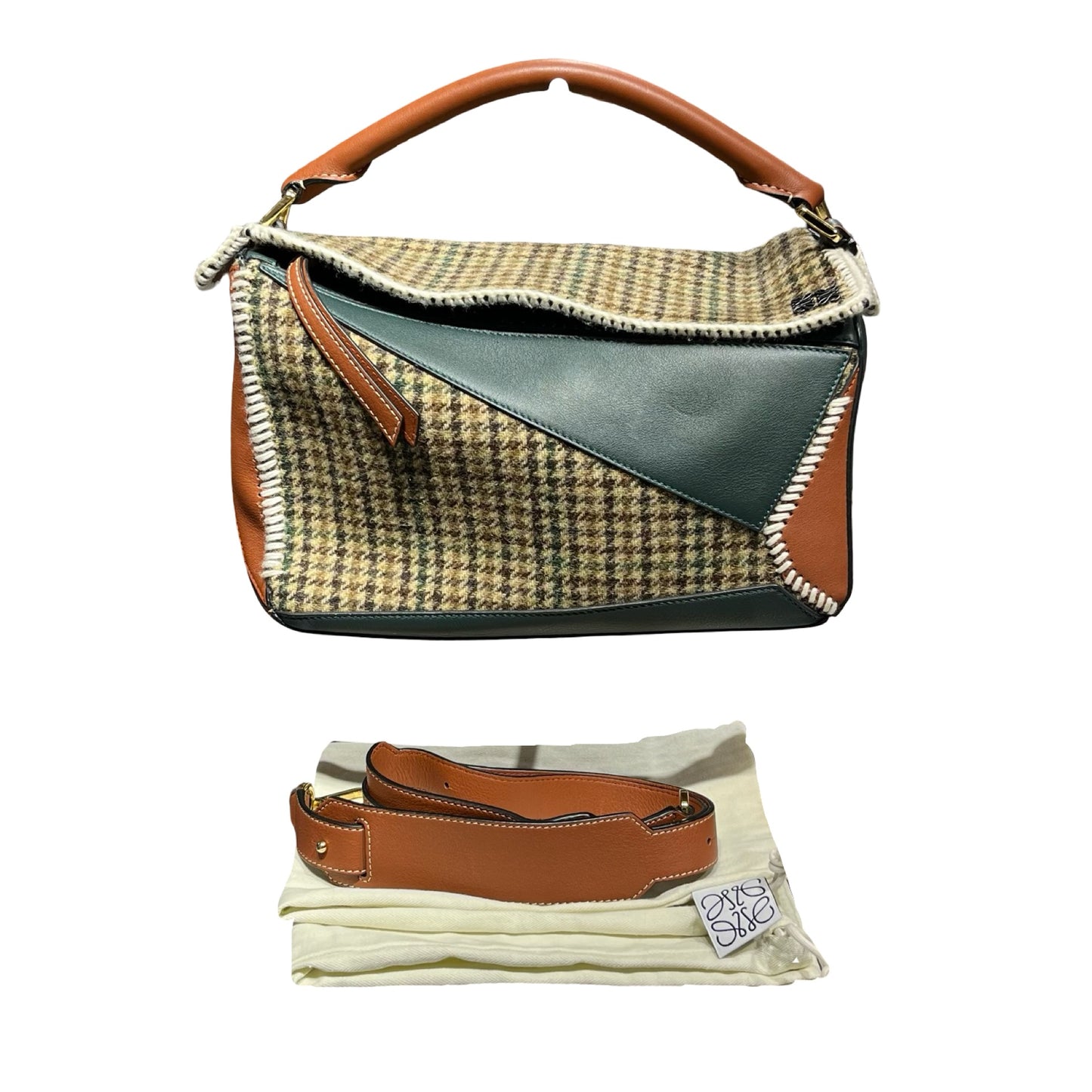 Used LOEWE Puzzle Medium Crossbody Bag Brown Green