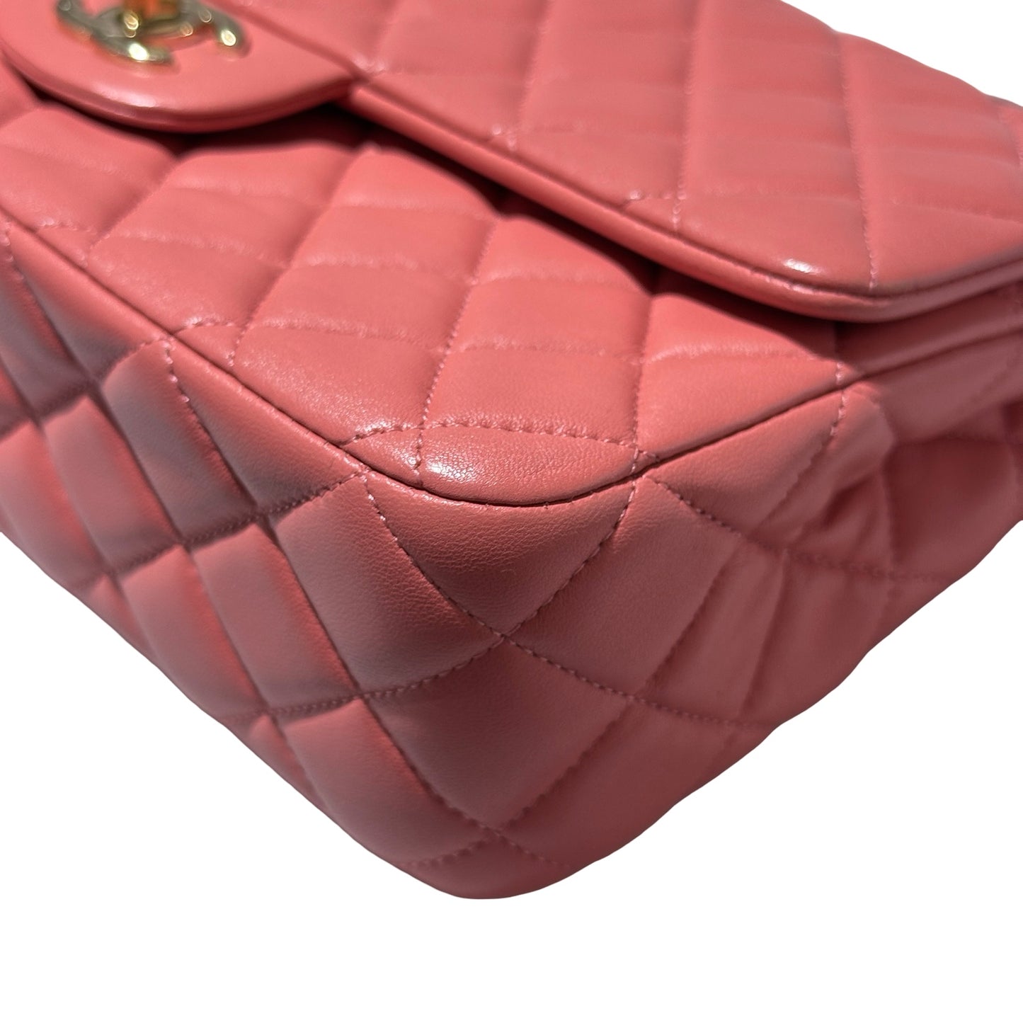 Used CHANEL Lambskin Leather Valentine Charm Classic Flap 25 Medium Chain Shoulder Bag Pink