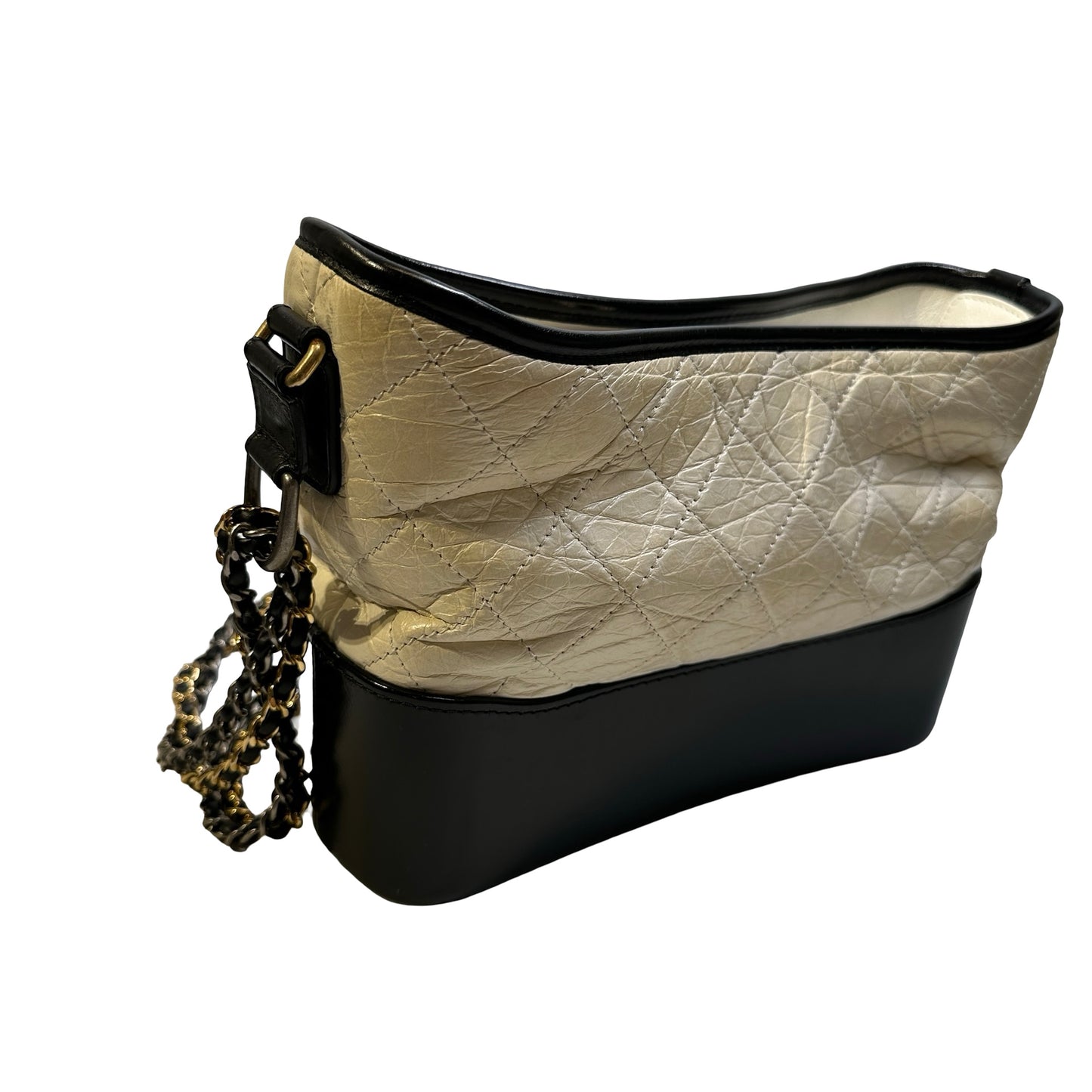 Used CHANEL Quilted Calfskin Gabrielle Hobo Bag White Black