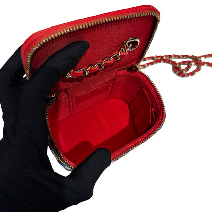 Used CHANEL Mini Vanity Cross Body Bag Red Multi color