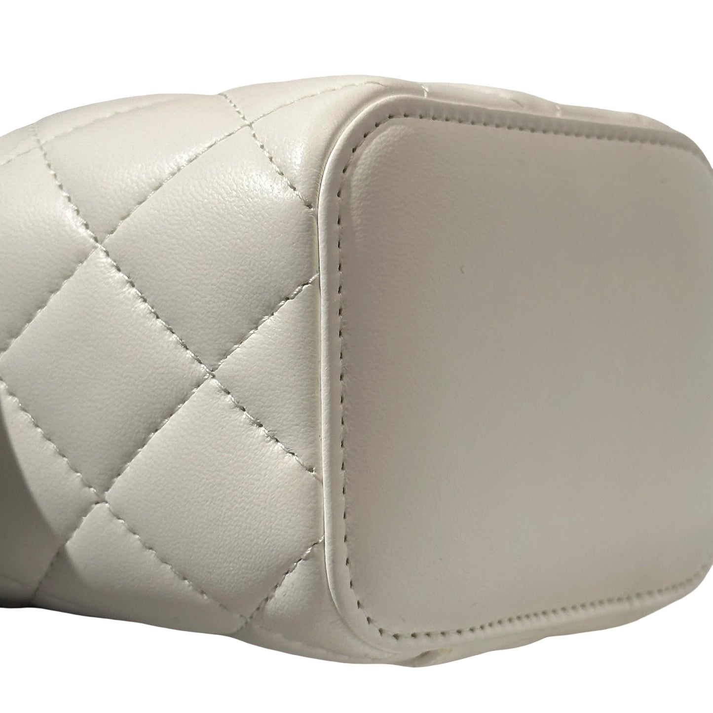 Used CHANEL Lambskin Leather Vanity Case White GHW