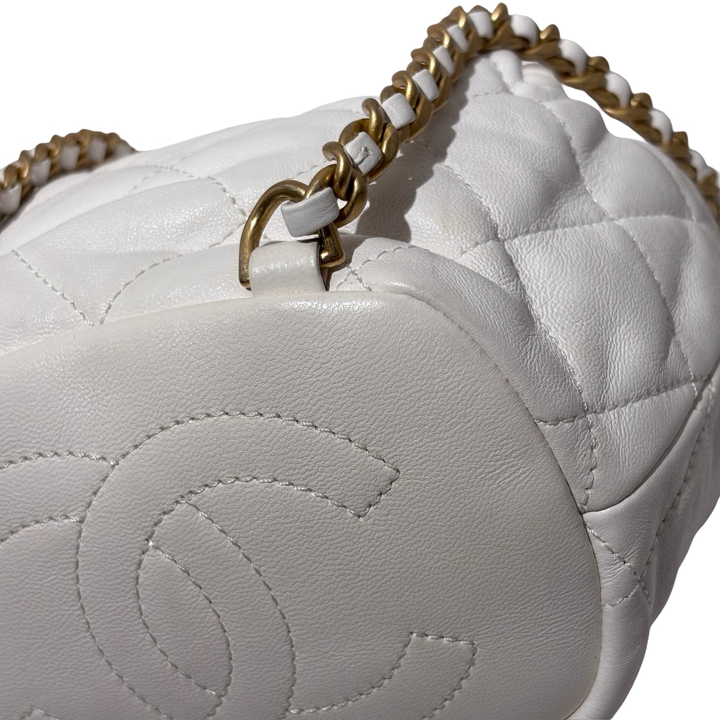 Used CHANEL Lambskin 22S Mini Drawstring Bucket Backpack Cross body bag White
