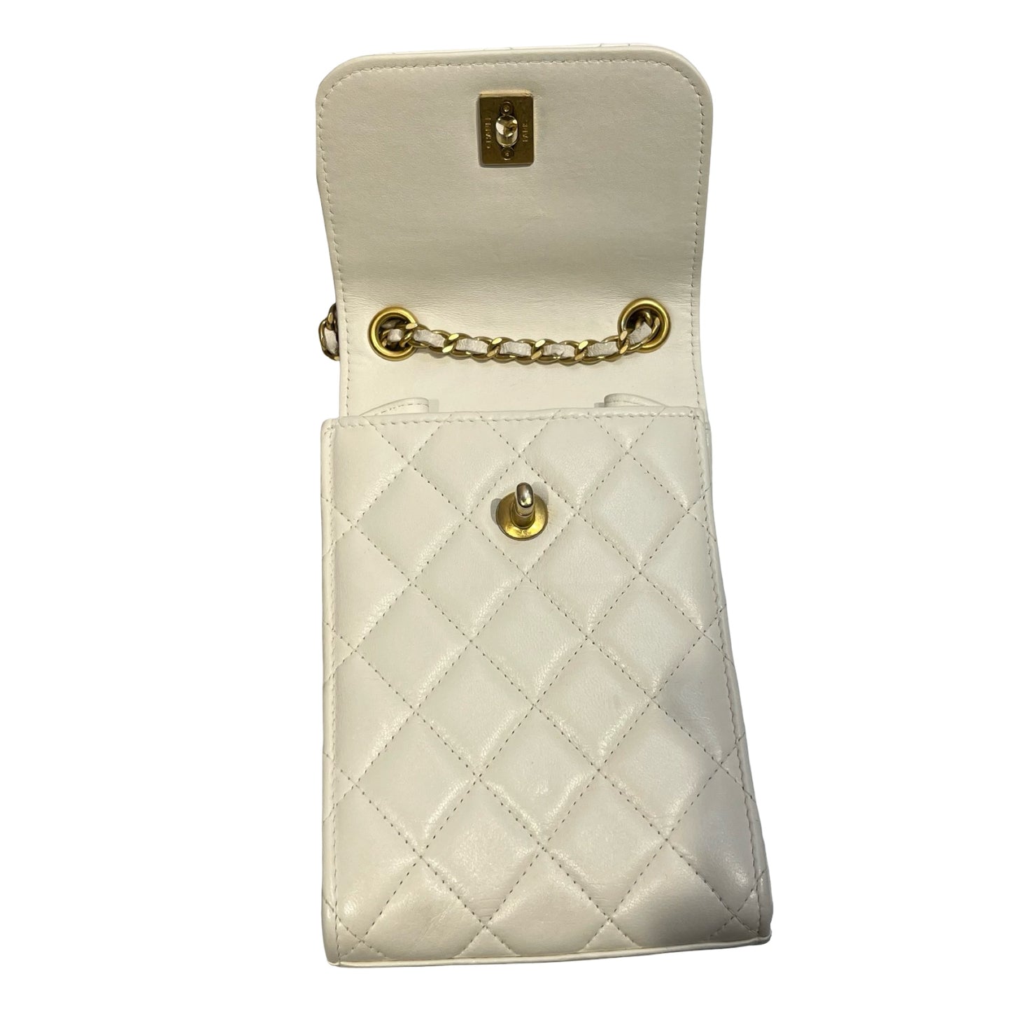 Used CHANEL Phone Holder Shoulder Bag White GHW