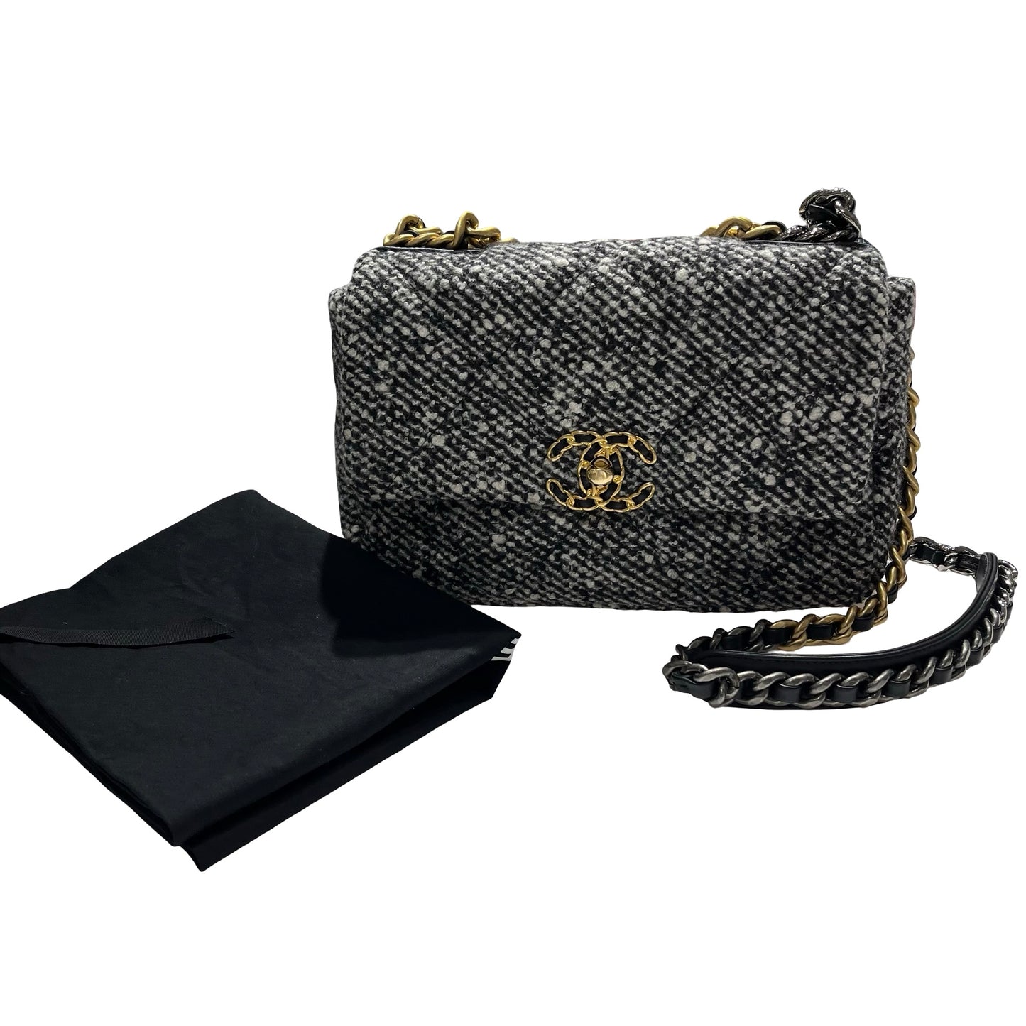 Used CHANEL Tweed Chanel 19 Handbag Black White