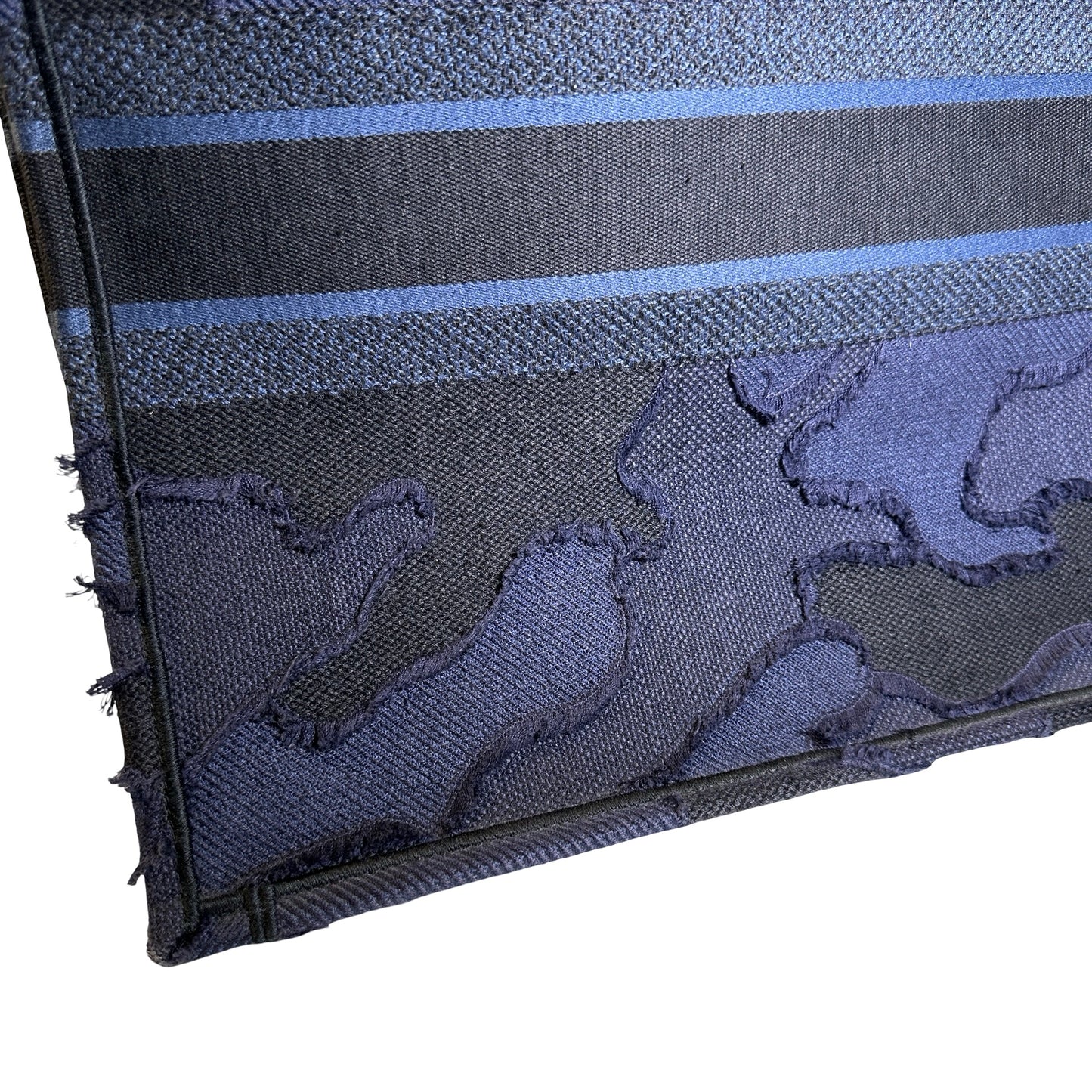 Used DIOR Camouflage Fringed Book Tote Blue Black