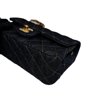New Chanel Denim Blue Denim Mini Flap 20cm Cross Body Bag Navy GHW