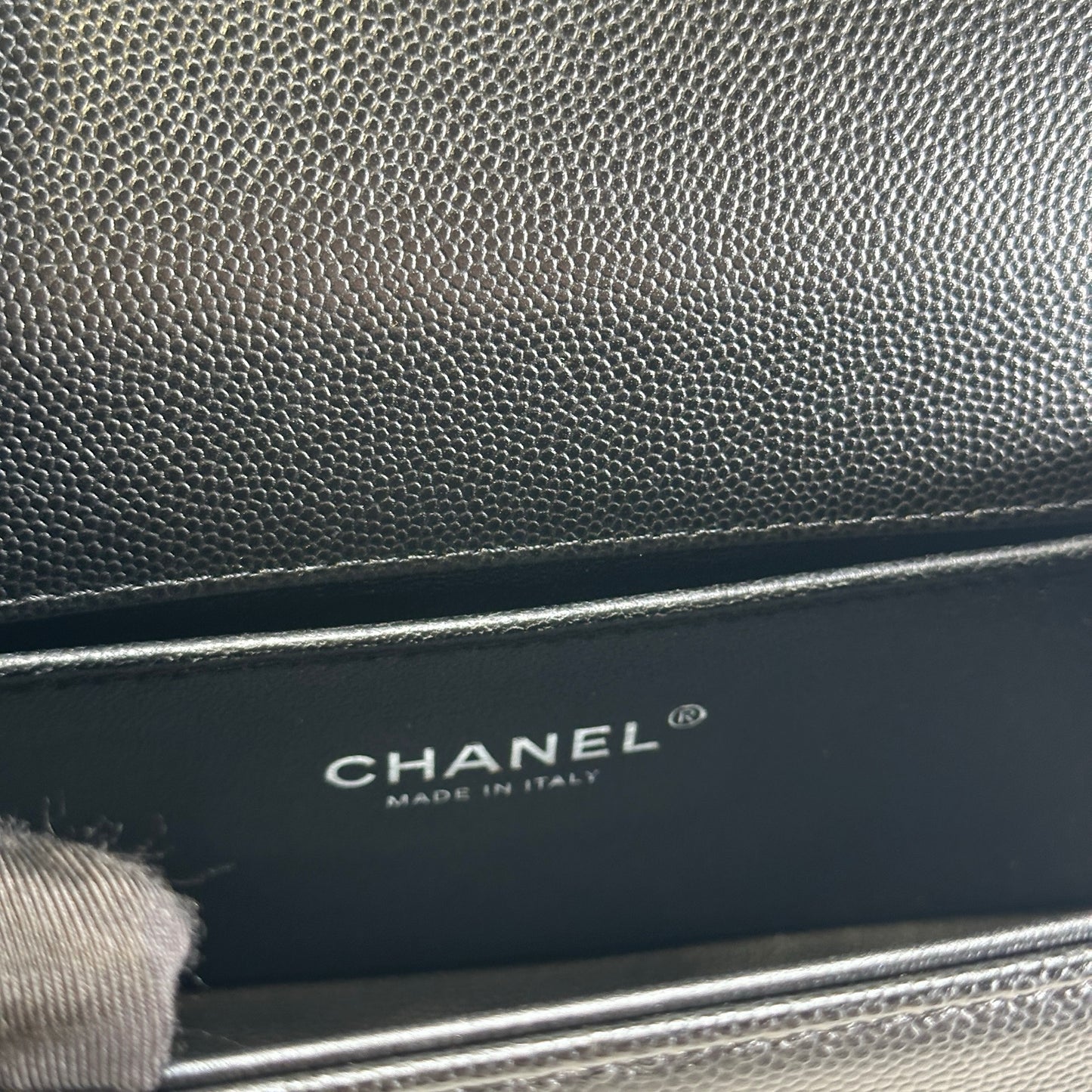 Used CHANEL Quilted Caviar Boy Chain Shoulder Bag Black