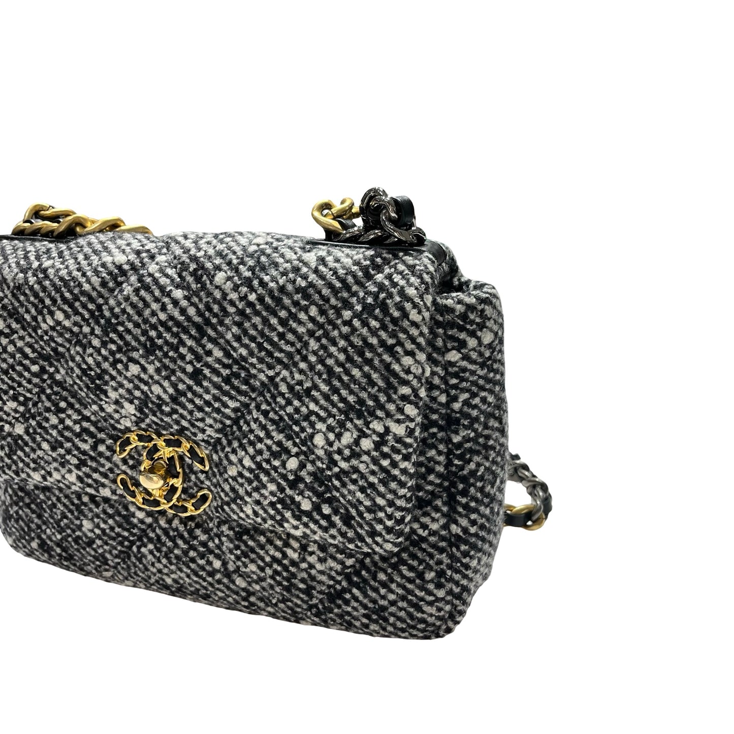Used CHANEL Tweed Chanel 19 Handbag Black White