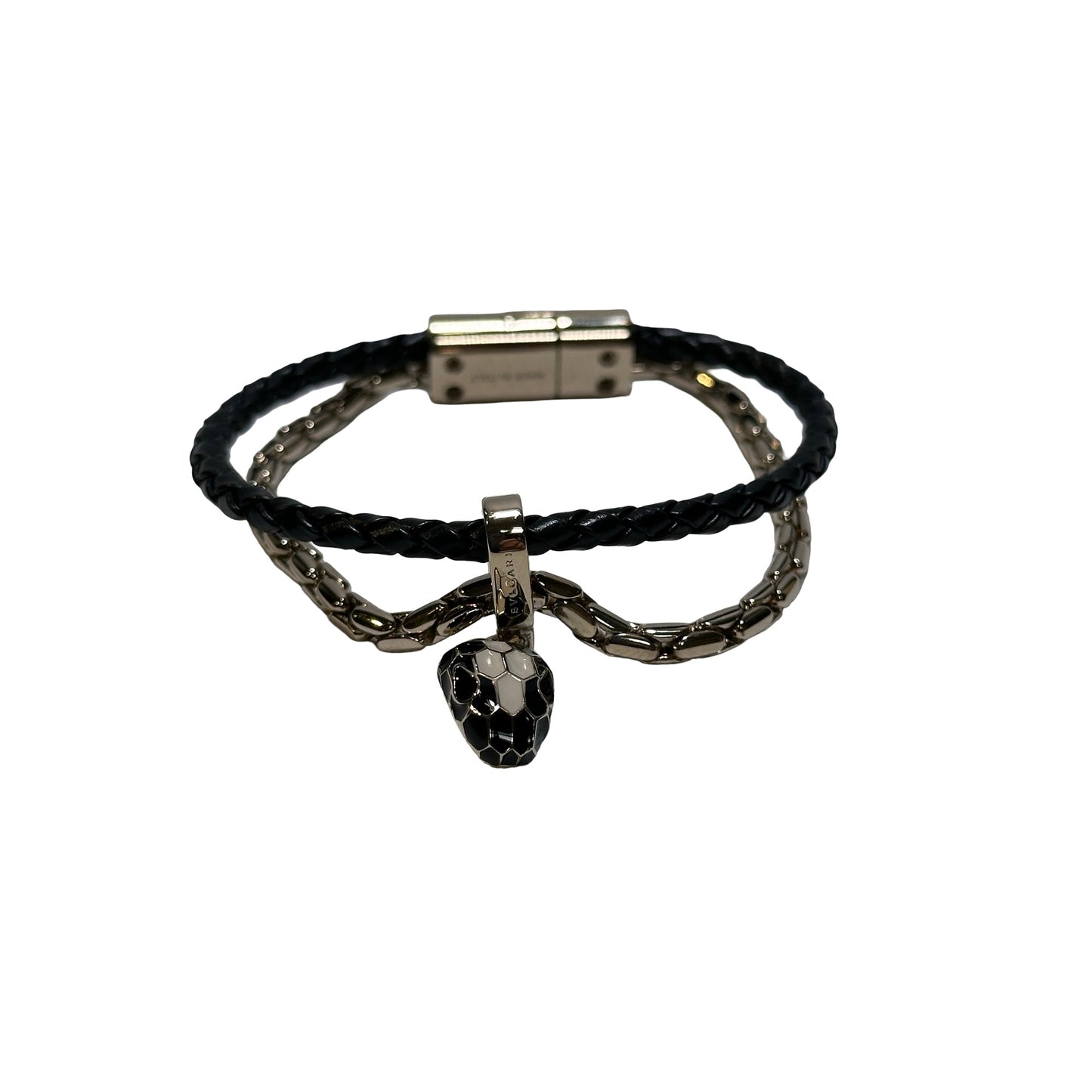 Used BVLGARI Lambskin Leather SERPENTI FOREVER Bracelet Black