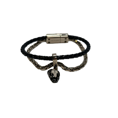 Used BVLGARI Lambskin Leather SERPENTI FOREVER Bracelet Black